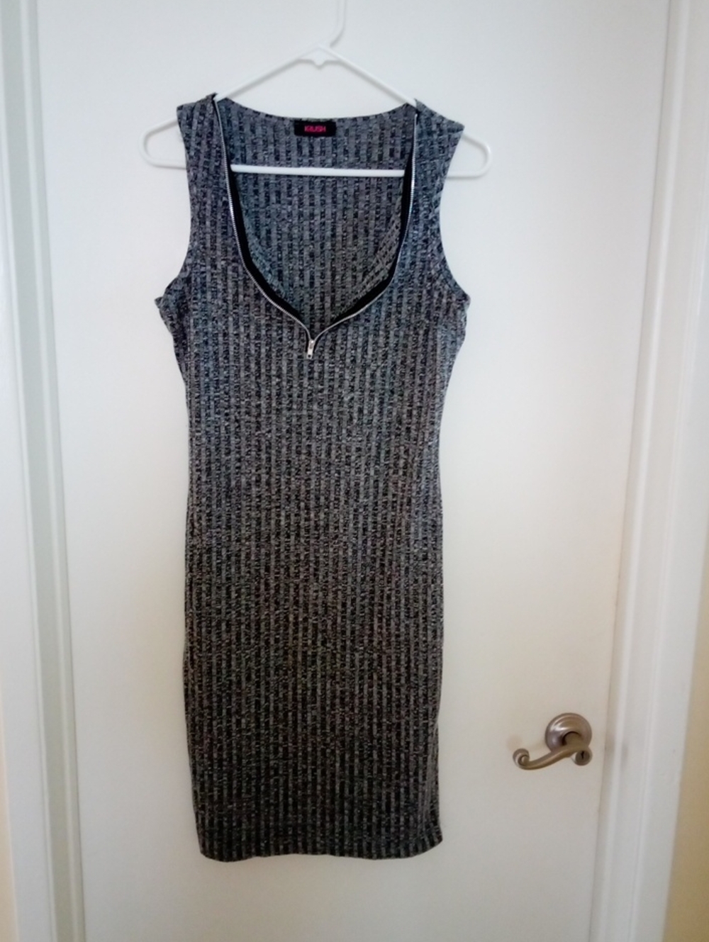 Krush Gray Ribbed Sleeveless Midi Dress with Front Zip Accent